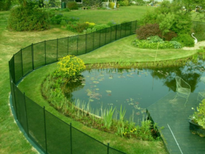 Decorative fence near pond